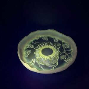 Vintage Vaseline Glass Grape Embossed Compote Bowl Glows Under Blacklight